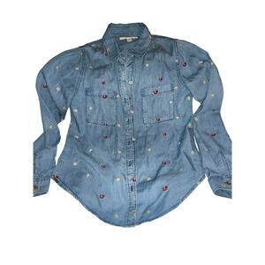 Cloth & Stone Embroidered Chambray Shirt Fruit Pattern Lyocell XS